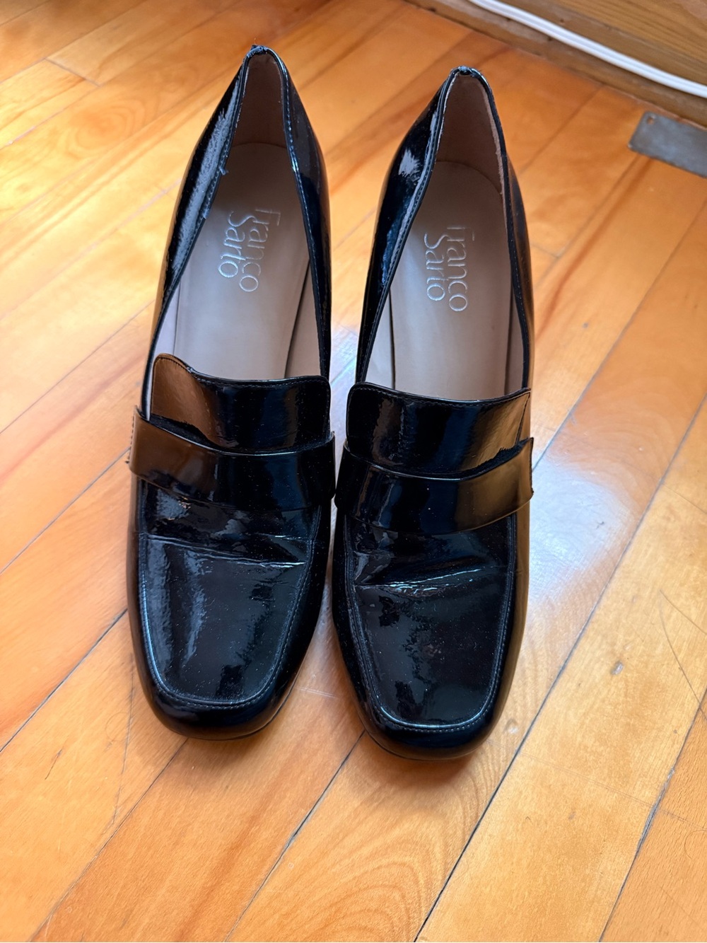 Franco Sarto Black Patent Leather Penny Loafers